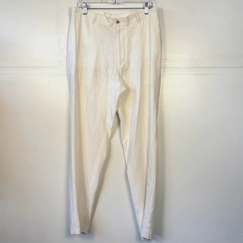 Alan Flasser Mens White Linen Blend Casual Resort Pants 34x32